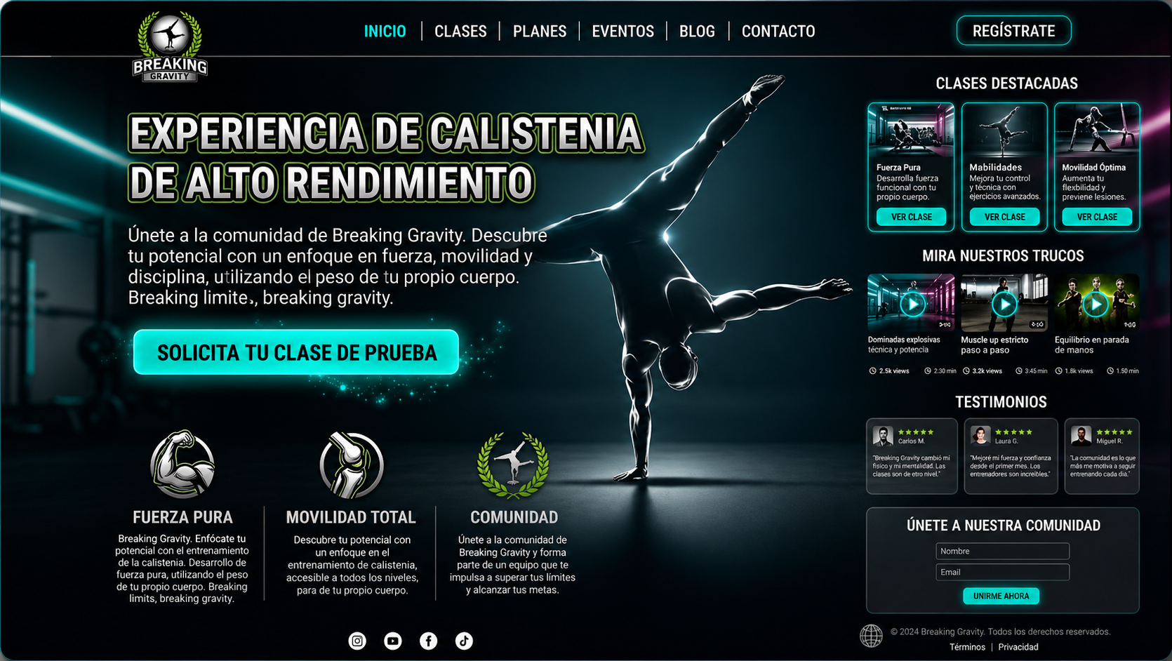 Concepto Web Calistenia y Fitness - Breaking Gravity